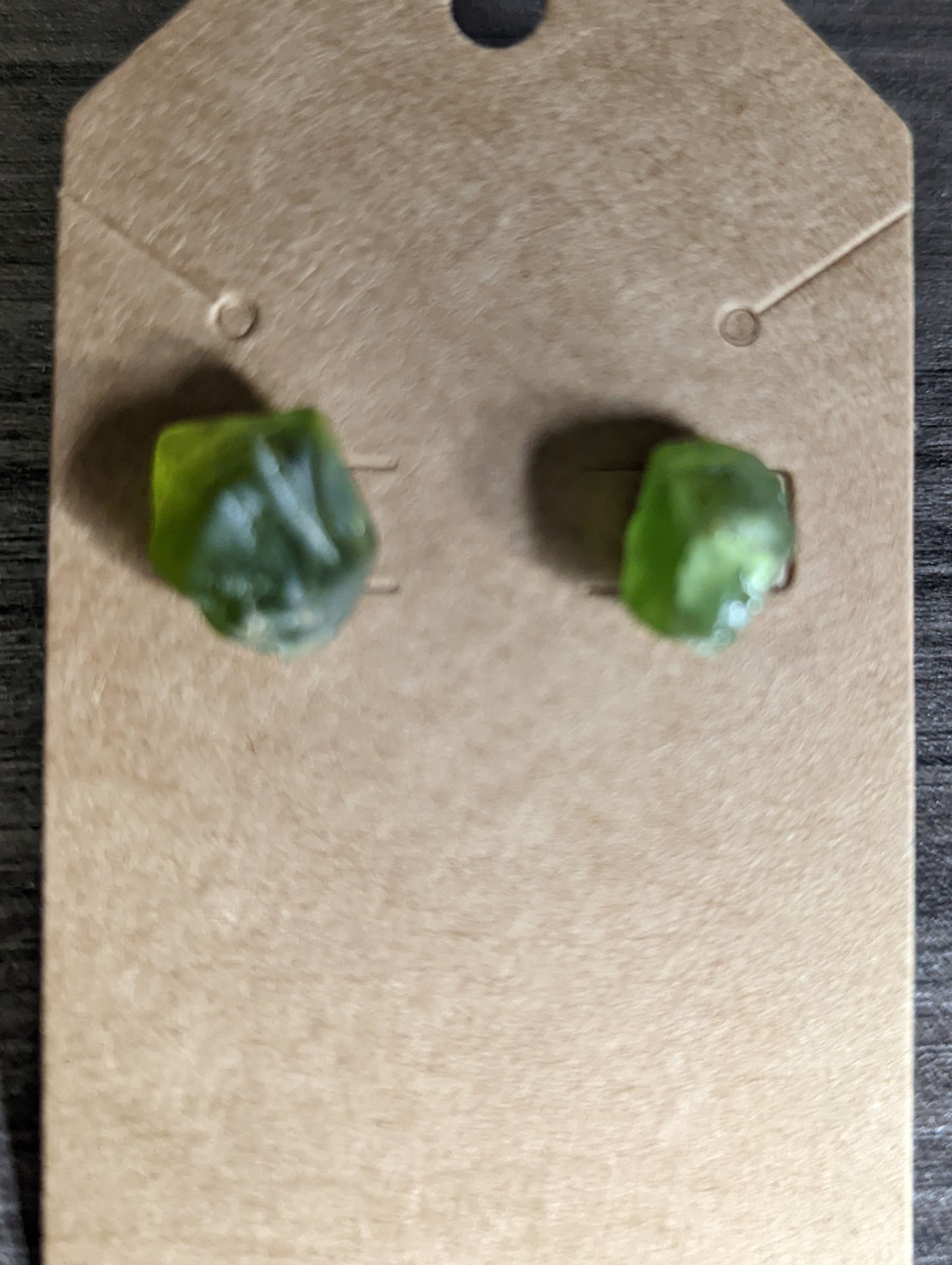 Rough Peridot 18k gold plated studded earrings. Homemade in Colorado.