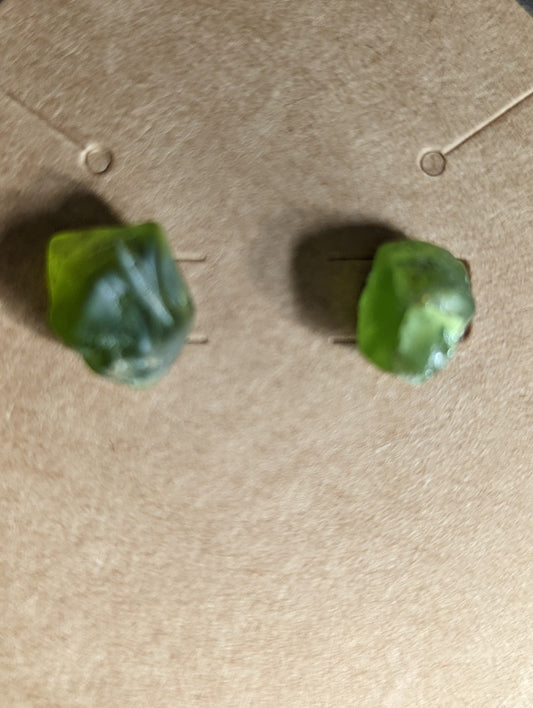 Rough Peridot 18k gold plated studded earrings. Homemade in Colorado.